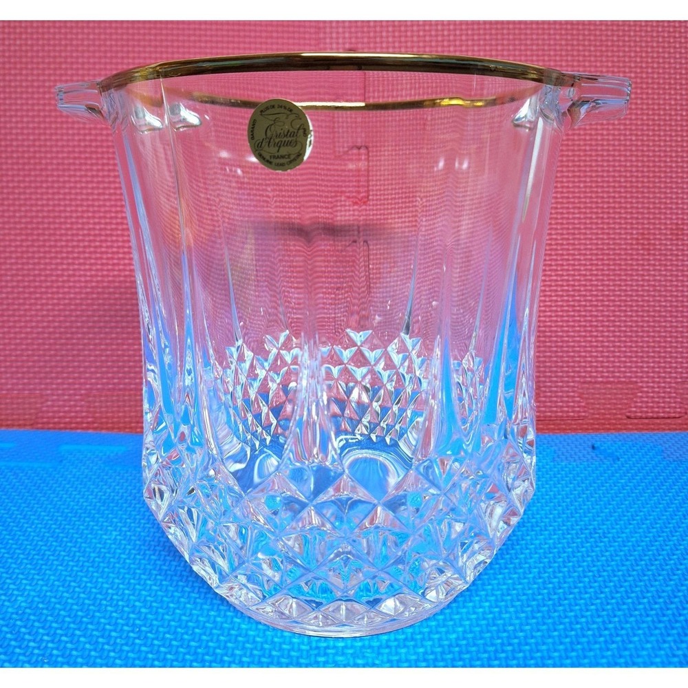 Cristal D'Arques Crystal Ice Bucket With Gold Rim France Vintage Discontinued